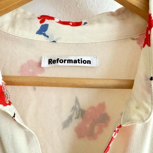 Reformation - Sheila Georgette Floral Print Midi Button Down Dress - Size 8 - Picture 8 of 14